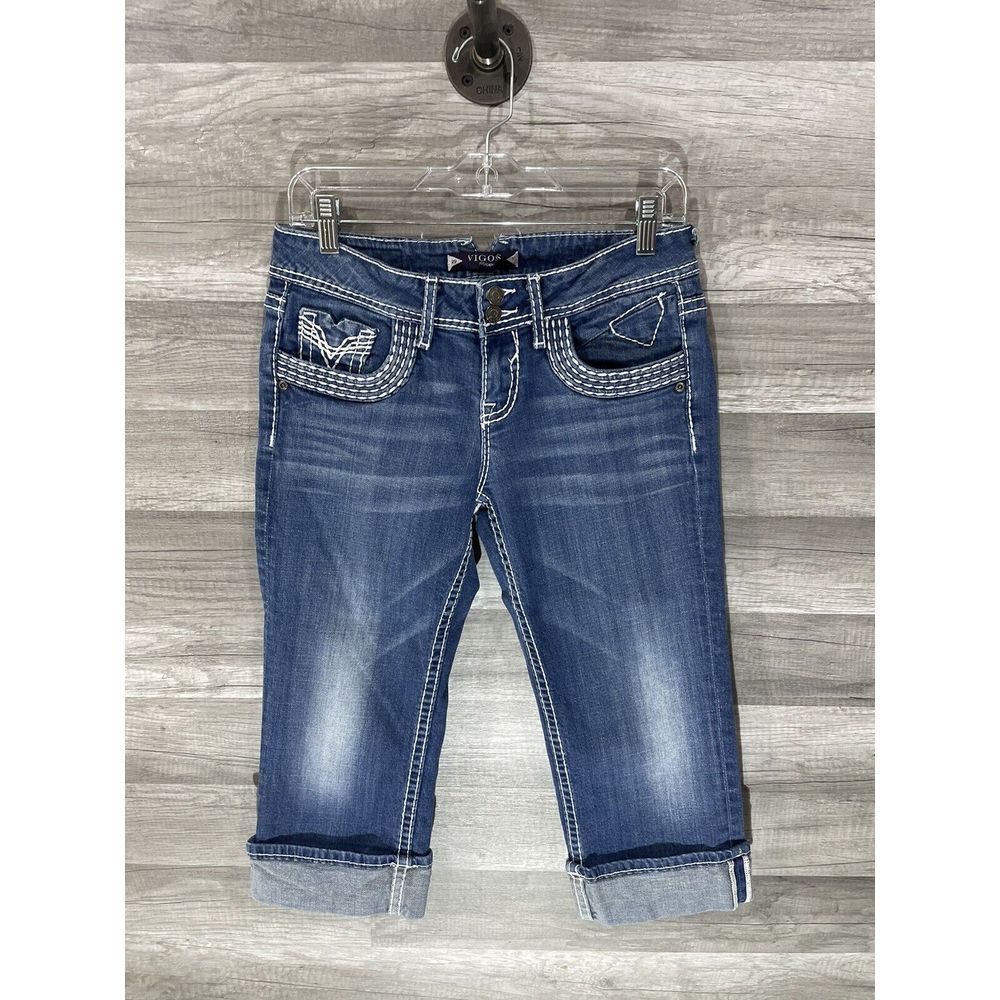 Vigoss Jeans Womens 29 Blue Capri Low Rise Pockets Logo Medium Wash Denim